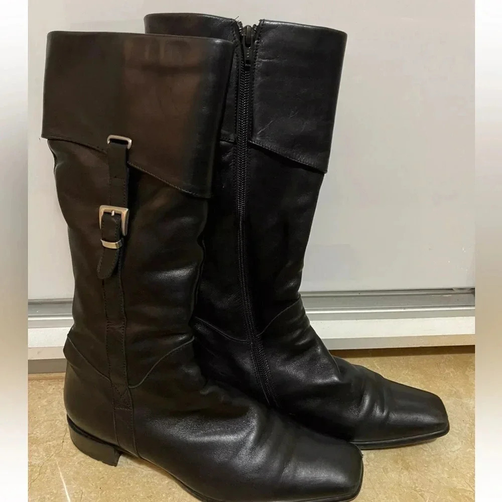 Massimo Santini Pre-owned US 7.5 EU 38 Leather  Boots Sheepskin Fur  Black Italy